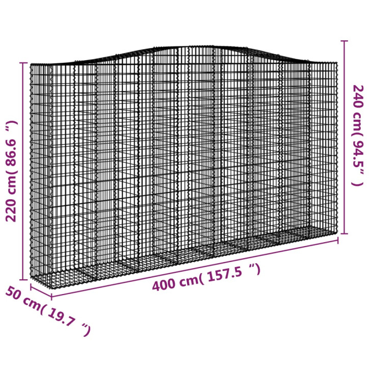 Išlenkti gabiono krepšiai, 3vnt., 400x50x220/240cm, geležis