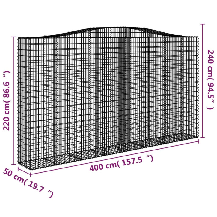 Išlenkti gabiono krepšiai, 6vnt., 400x50x220/240cm, geležis