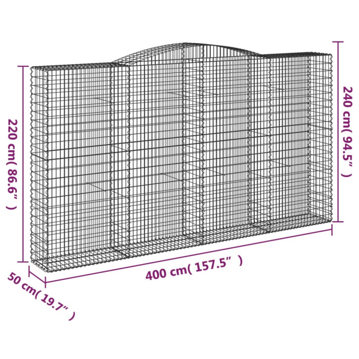 Išlenkti gabiono krepšiai, 2vnt., 400x50x220/240cm, geležis