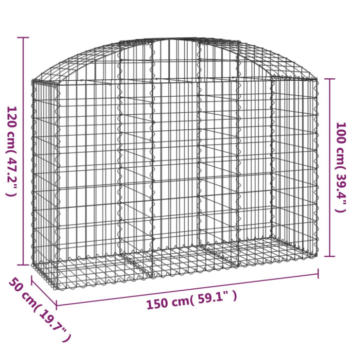 Išlenktas gabiono krepšys, 150x50x100/120 cm, geležis