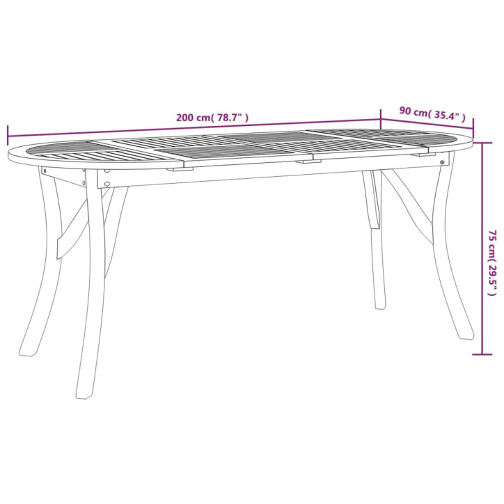 Sodo stalas, 200x90x75cm, akacijos medienos masyvas