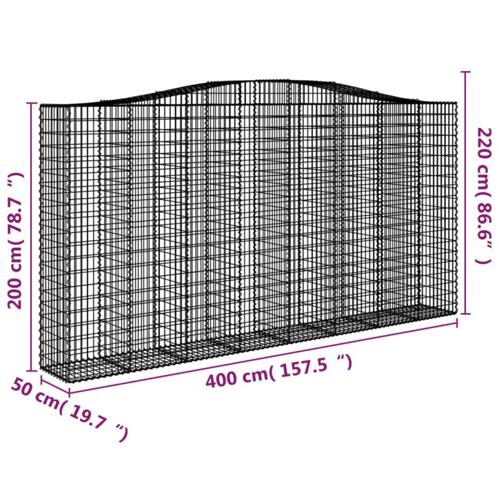 Išlenkti gabiono krepšiai, 4vnt., 400x50x200/220cm, geležis