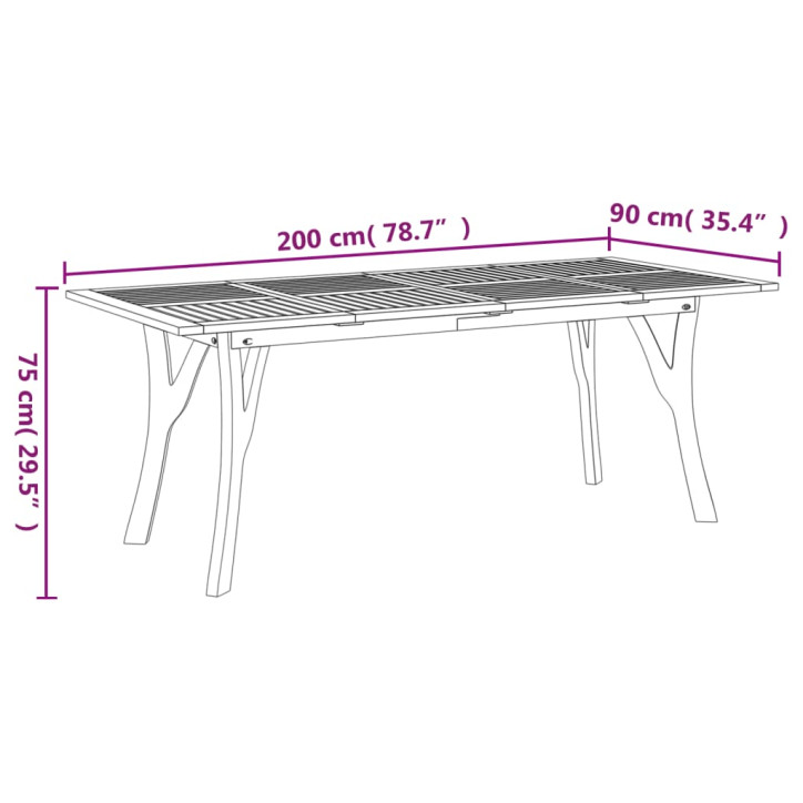 Sodo stalas, 200x90x75cm, akacijos medienos masyvas