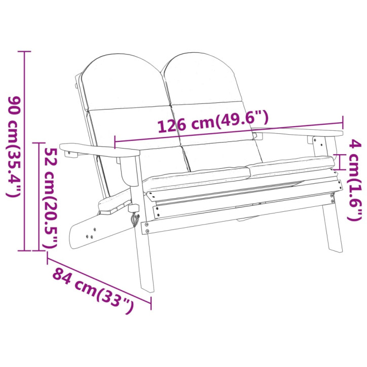 Sodo adirondack suoliukas su pagalvėlėmis, 126cm, akacija