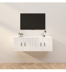 Sieninės TV spintelės, 2vnt., baltos, 57x34,5x40cm, blizgios