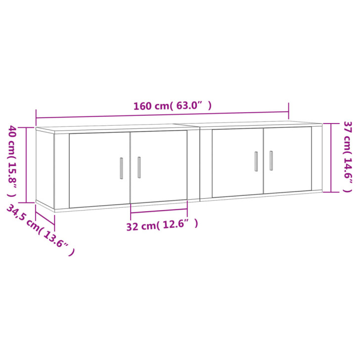 Sieninės TV spintelės, 2vnt., baltos, 80x34,5x40cm, blizgios