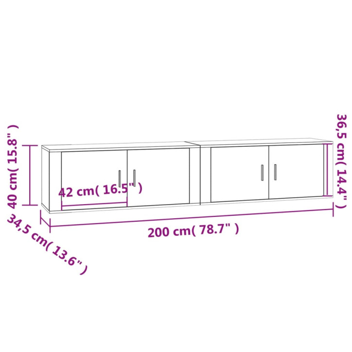 Sieninės TV spintelės, 2vnt., baltos, 100x34,5x40cm, blizgios