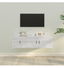 TV spintelių komplektas, 2 dalių, baltas, mediena, blizgus