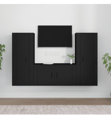 Televizoriaus spintelių komplektas, 3 dalių, juodas, mediena