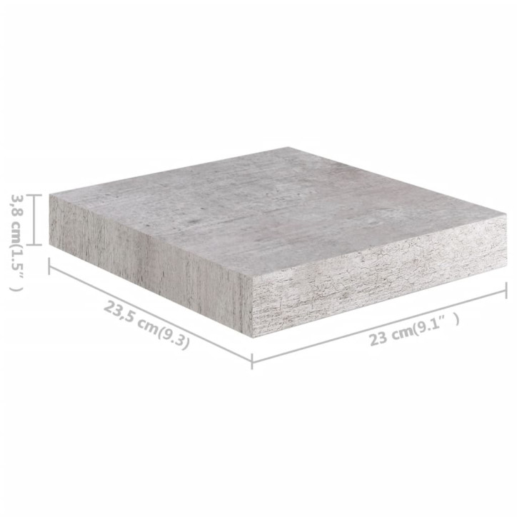 Pakabinamos lentynos, 4vnt., betono pilkos, 23x23,5x3,8cm, MDF