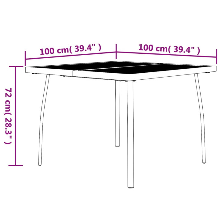 Sodo stalas, antracito, 100x100x72cm, plienas, tinklelis