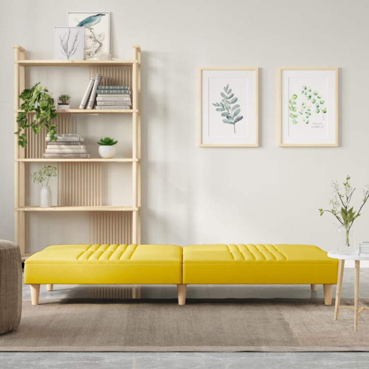 Dvivietė sofa-lova, šviesiai geltonos spalvos, audinys