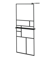 Dušo sienelė su lentyna, juoda, 80x195cm, ESG stiklas/aliuminis