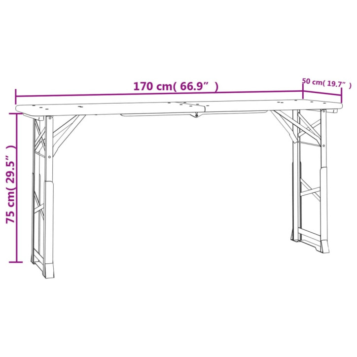 Sulankstomas alaus stalas, 170x50x75/105cm, eglės masyvas