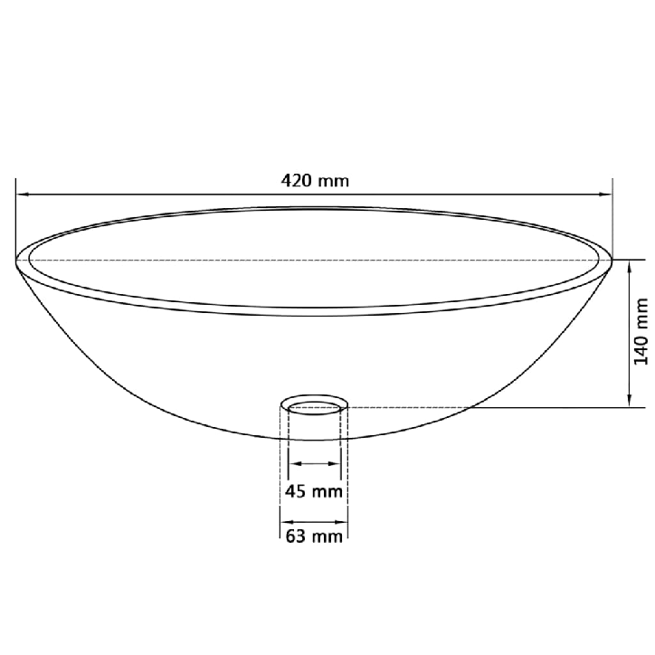 Praustuvas iš grūdinto stiklo, 42 cm, matinis