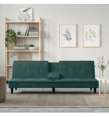 Sofa-lova su puodelių laikikliais, tamsiai žalia, aksomas