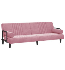 Sofa-lova su porankiais, rožinės spalvos, aksomas