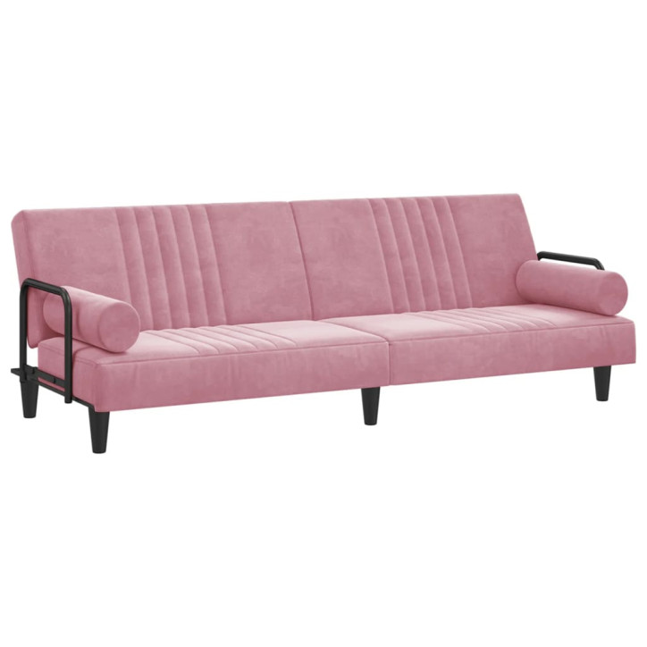 Sofa-lova su porankiais, rožinės spalvos, aksomas