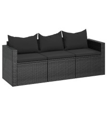 Trivietė sodo sofa su pagalvėlėmis, juodos spalvos, poliratanas