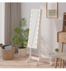 Laisvai pastatomas veidrodis su LED, baltas, 34x37x146cm