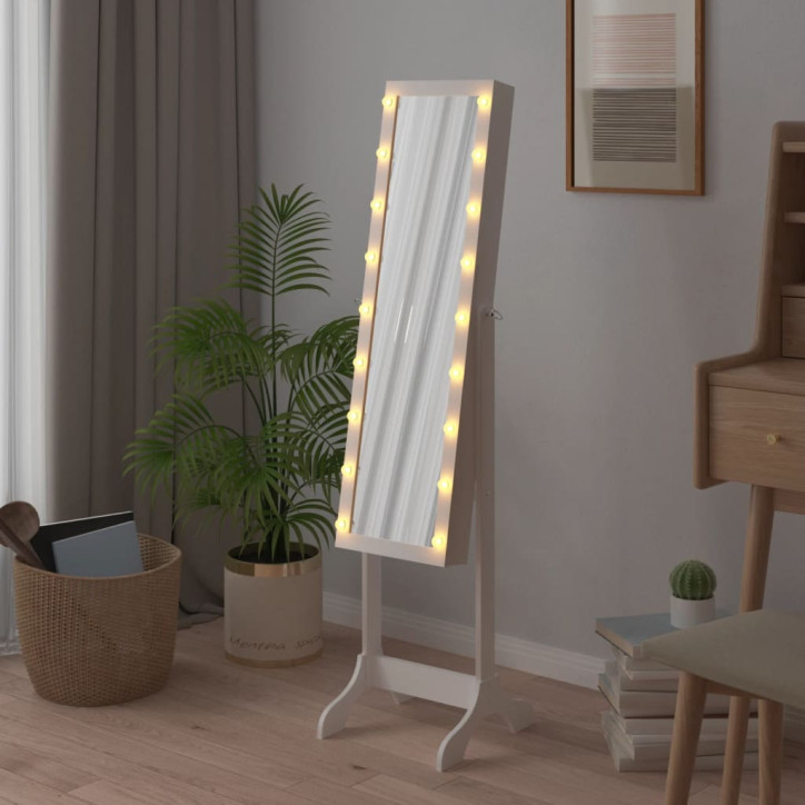 Laisvai pastatomas veidrodis su LED, baltas, 34x37x146cm