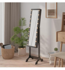 Laisvai pastatomas veidrodis su LED, juodas, 34x37x146cm