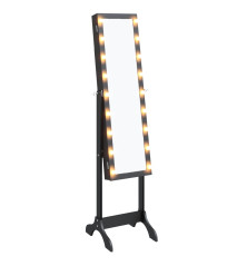 Laisvai pastatomas veidrodis su LED, juodas, 34x37x146cm