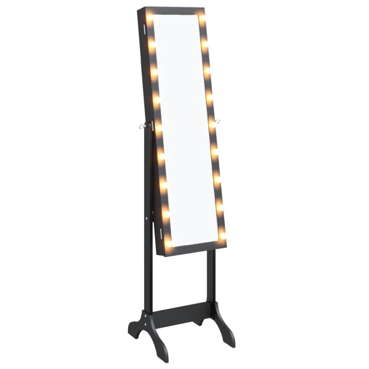 Laisvai pastatomas veidrodis su LED, juodas, 34x37x146cm