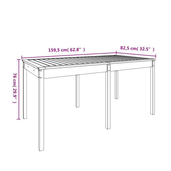 Sodo stalas, 159,5x82,5x76cm, duoglas eglės medienos masyvas