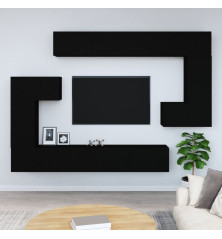 Sieninė televizoriaus spintelė, juoda, apdirbta mediena