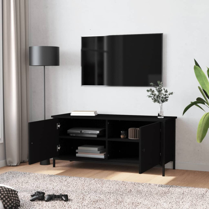 TV spintelė su durelėmis, juoda, 102x35x45cm, apdirbta mediena