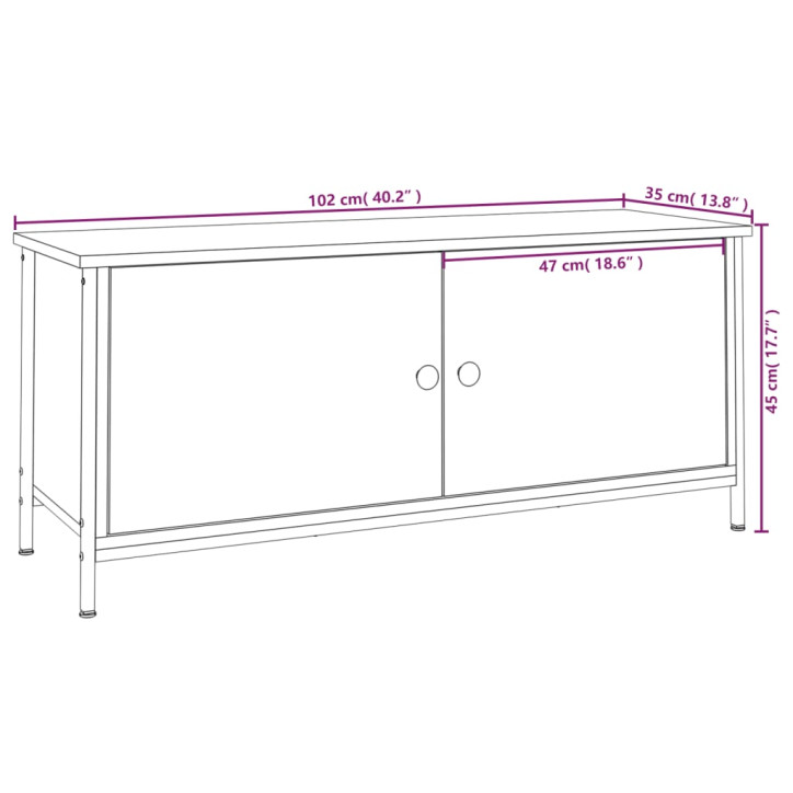 TV spintelė su durelėmis, juoda, 102x35x45cm, apdirbta mediena