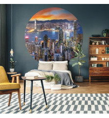 WallArt Tapetai Skyline by Night, 190cm, apskriti