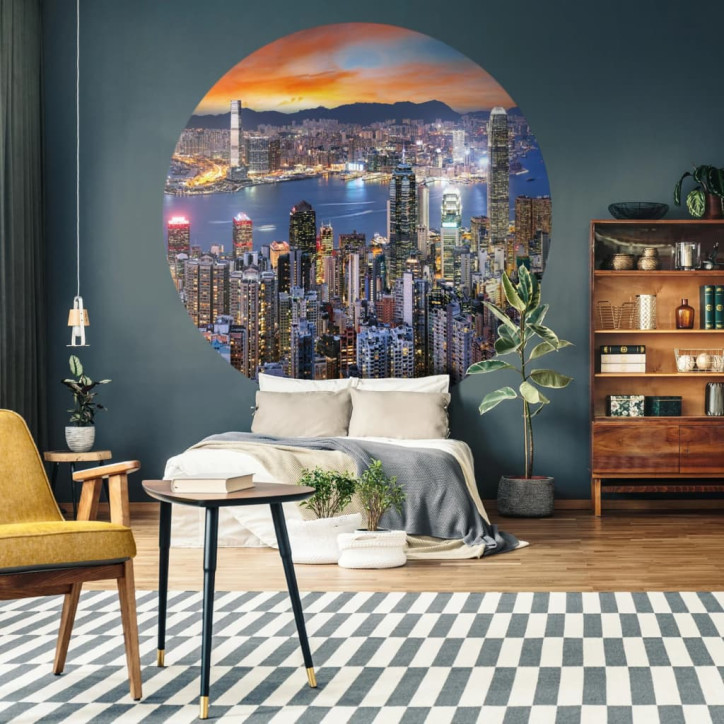 WallArt Tapetai Skyline by Night, 190cm, apskriti