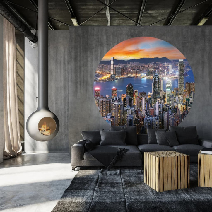 WallArt Tapetai Skyline by Night, 190cm, apskriti