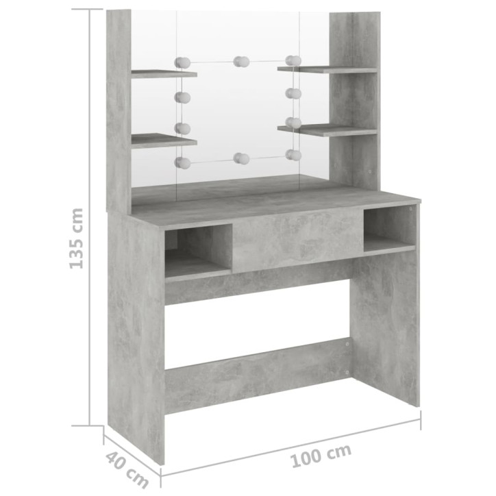 Kosmetinis staliukas su LED, betono pilkas, 100x40x135cm, MDF