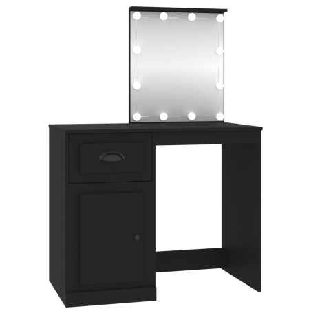 Kosmetinis staliukas su LED, juodas, 90x50x132,5cm, mediena