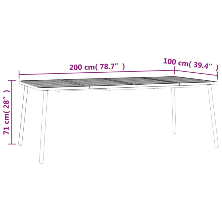 Sodo stalas, antracito spalvos, 200x100x71cm, plienas