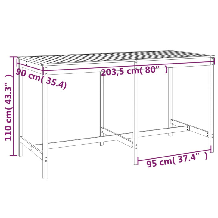 Sodo stalas, baltas, 203,5x90x110cm, pušies medienos masyvas