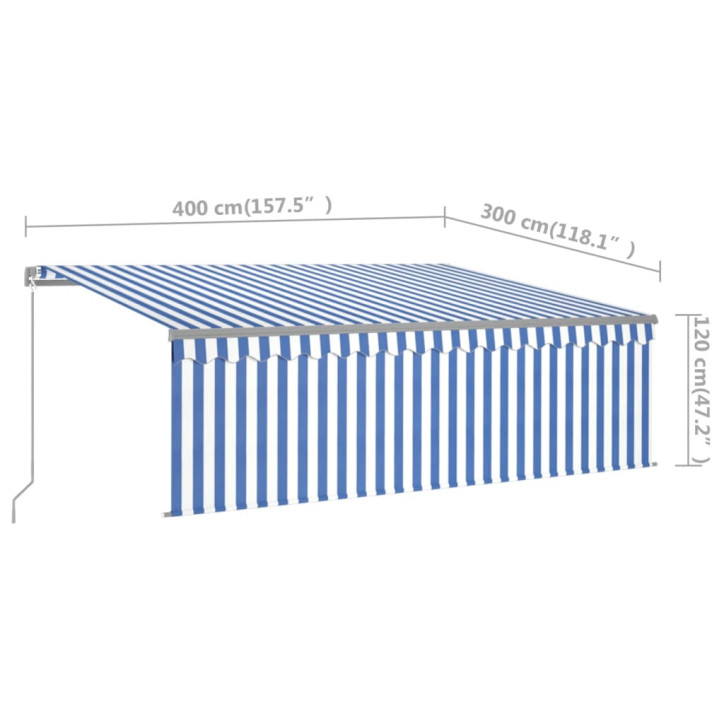 Rankiniu būdu ištraukiama markizė, mėlyna ir balta, 4x3m