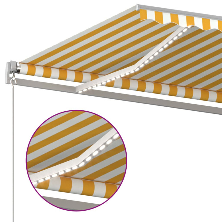 Automatinė markizė su LED/vėjo jutikliu, geltona/balta, 4,5x3m