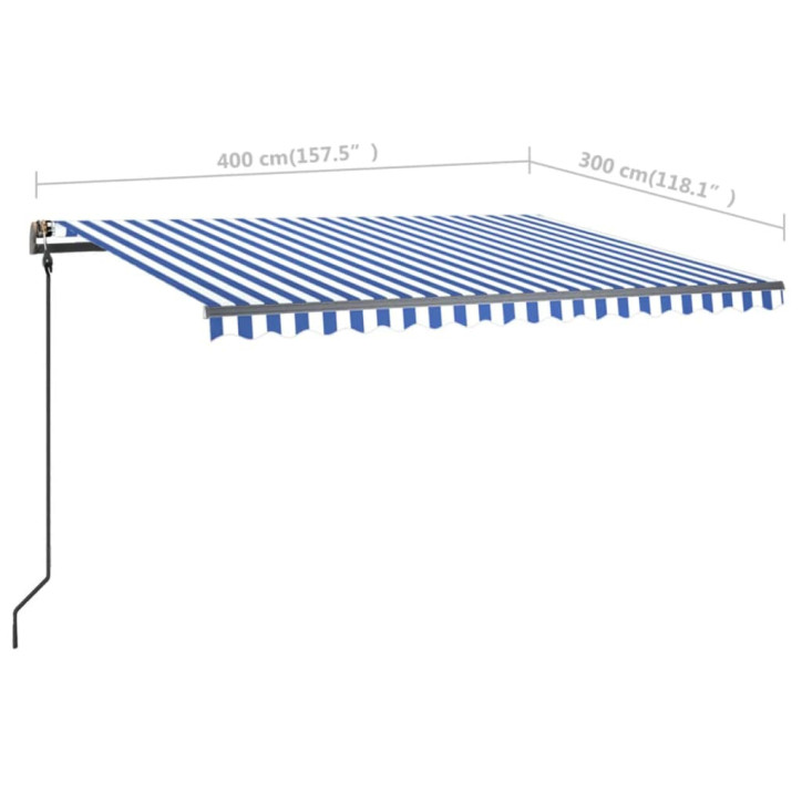 Rankiniu būdu ištraukiama markizė, mėlyna ir balta, 4x3m