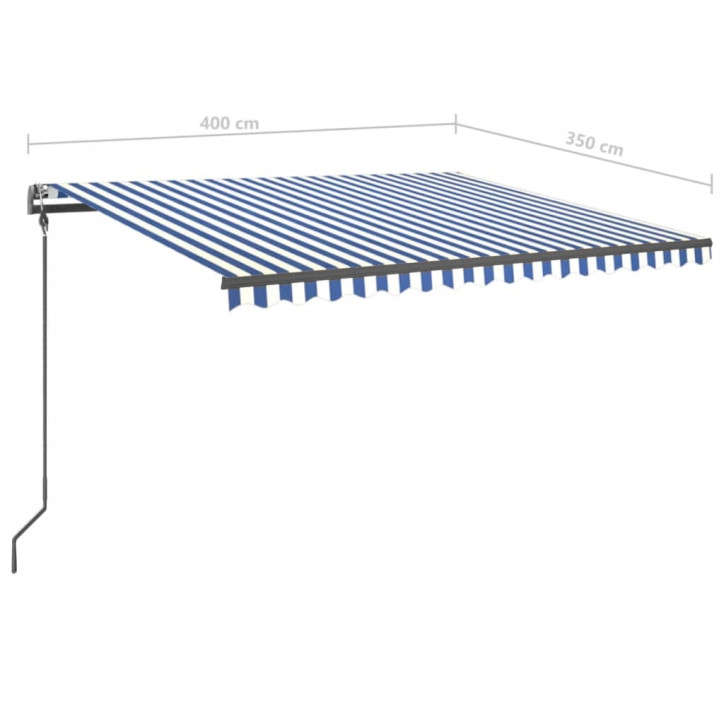 Rankiniu būdu ištraukiama markizė su LED, mėlyna/balta, 4x3,5m