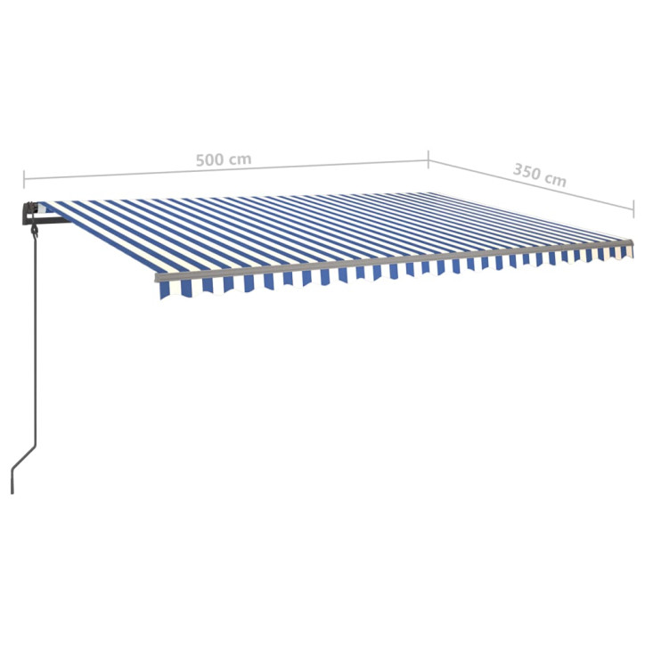 Rankiniu būdu ištraukiama markizė su LED, mėlyna/balta, 5x3,5m