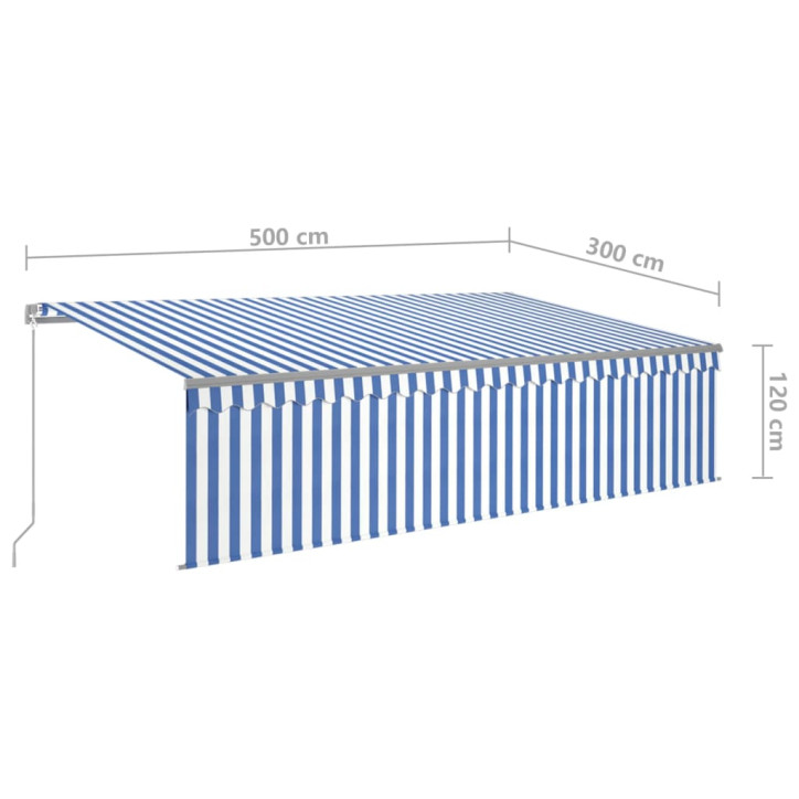 Rankiniu būdu ištraukiama markizė, mėlyna ir balta, 5x3m