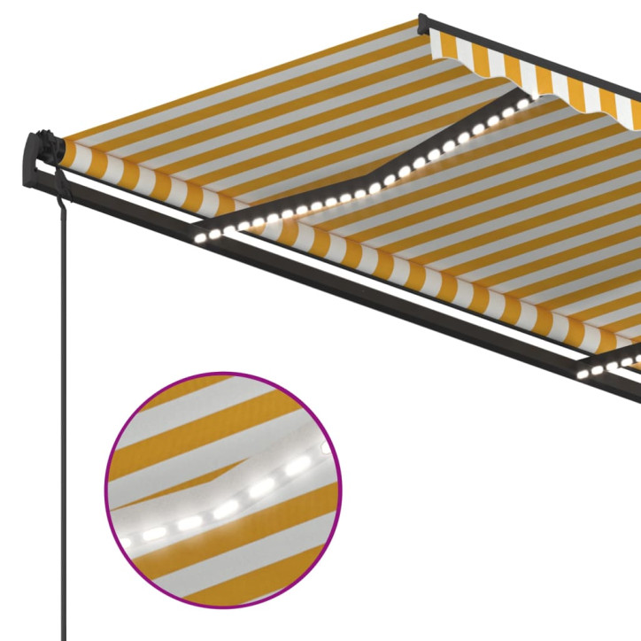 Ištraukiama markizė su LED, geltona ir balta, 4,5x3,5m