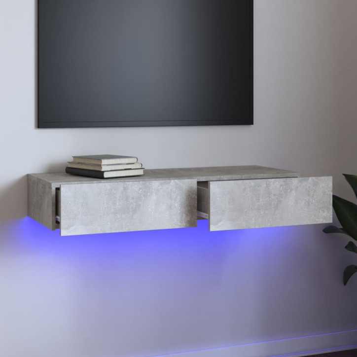 TV spintelė su LED apšvietimu, betono pilka, 90x35x15,5cm