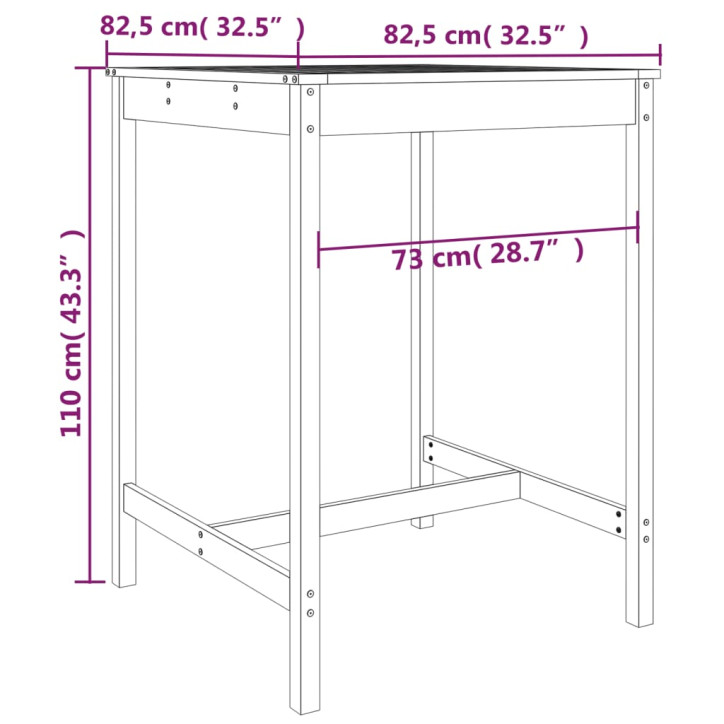 Sodo stalas, baltas, 82,5x82,5x110cm, pušies medienos masyvas