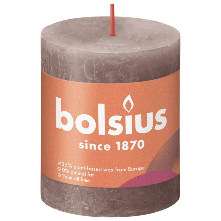 Bolsius Žvakės Shine, 4vnt., taupe, 80x68mm, cilindro formos