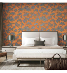 DUTCH WALLCOVERINGS Tapetai, mėlynos ir oranžinės spalvos, su pušimis